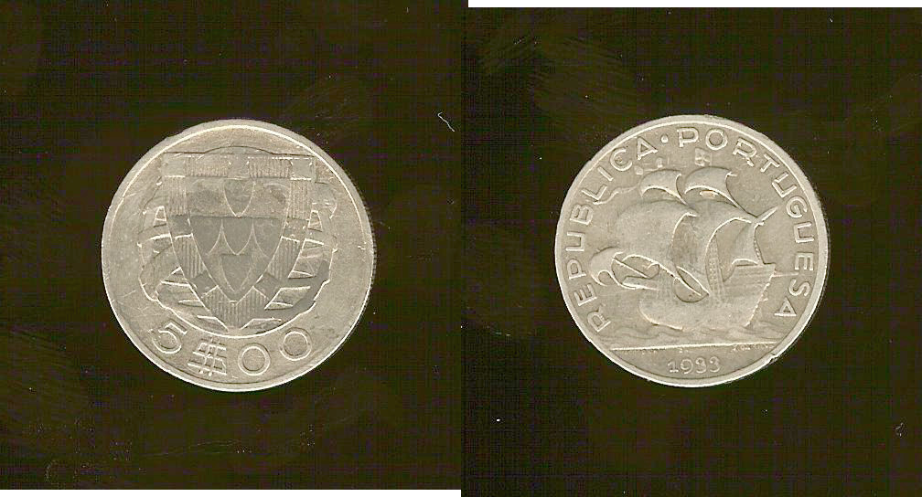 PORTUGAL 5 Escudos 1933 TB+